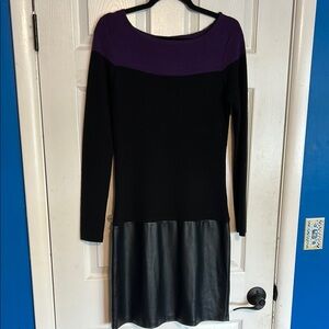 Katherine Barclay Black and Purple Sheath Dress Long Sleeve